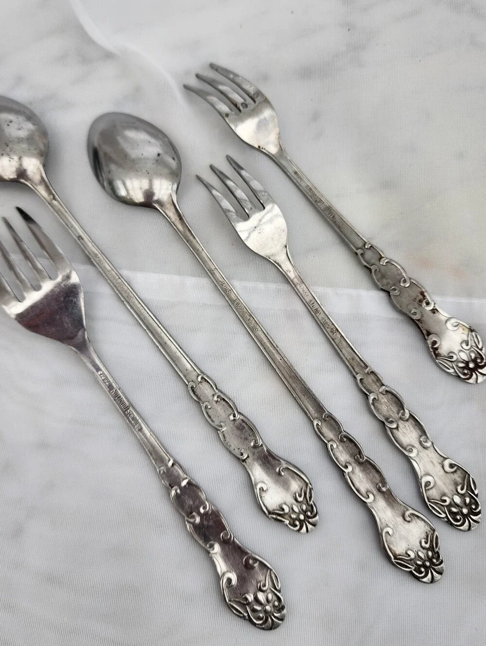 5 Pcs Vintage Flatware Lot Retired Nancy Pattern National Stainless Japan Floral